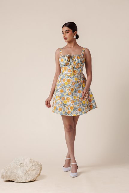 Blooming Yellow Floral Mini Dress