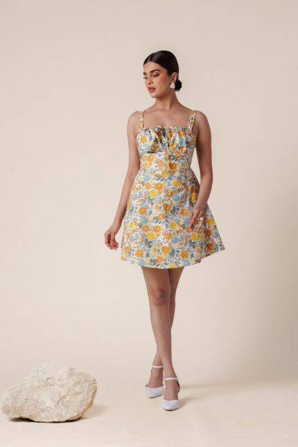 Blooming Yellow Floral Mini Dress