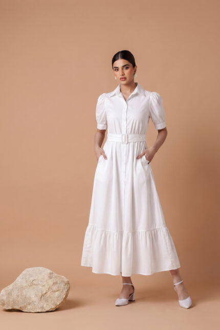 Elegant Plain White Cotton Maxi Dress